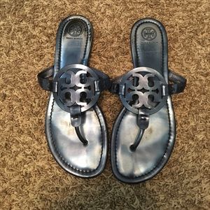 Tory Burch Metallic Blue Miller Sandals 10.5
